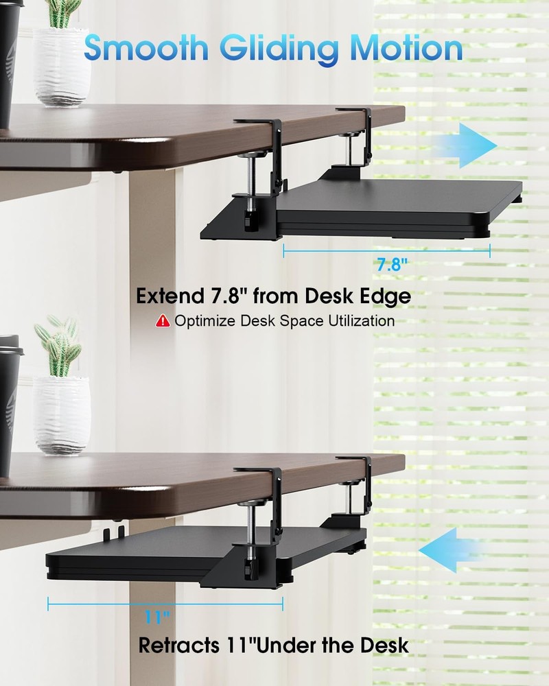 Large Keyboard Tray Under Desk, Pull Out Keyboard & Tray with Adjustable -cla...