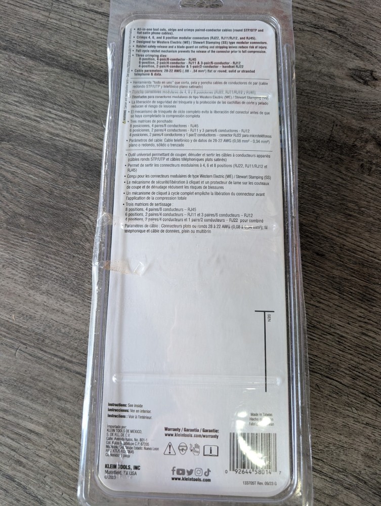 Klein Tools VDV226-011-SEN Ratcheting Data Cable Crimper/Stripper/Cutter