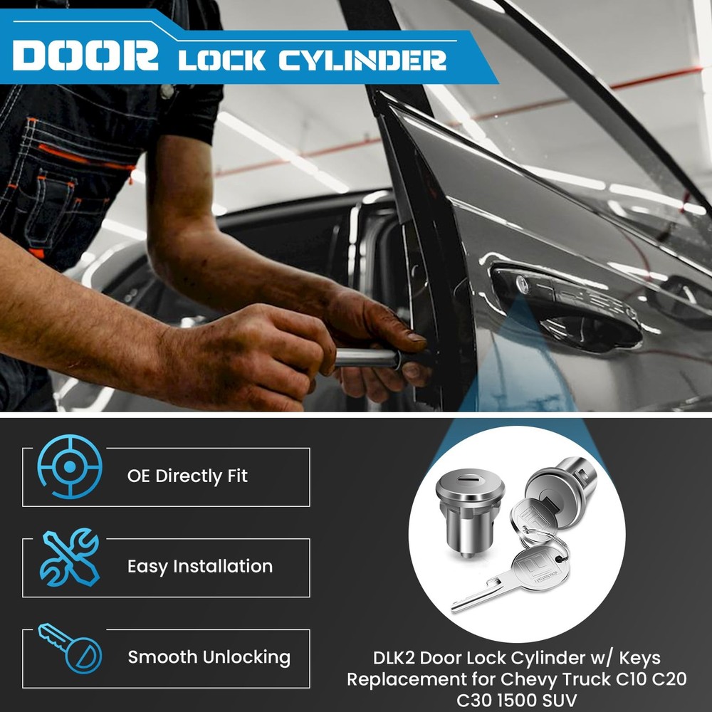 2PCS Door Lock Cylinder Set Front Left/Right,Compatible with Chevrolet Silver