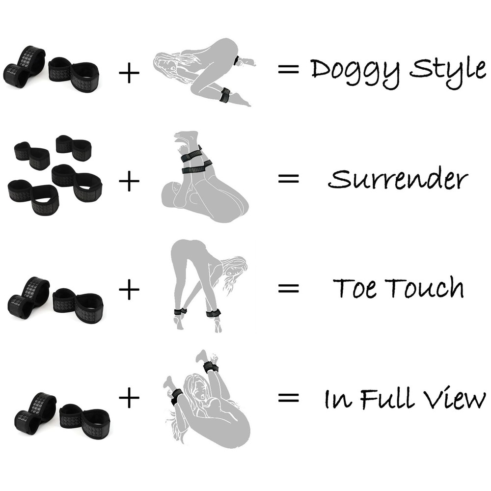 BDSM Bondage Restraints Set Adjustable Handcuffs, Ankle & Calf Cuffs with Ve...