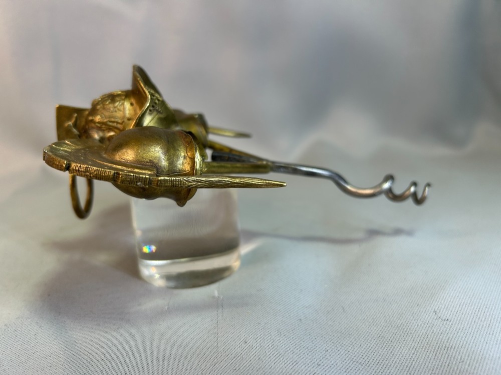 Antique Brass Three Gladiator-style Helmets Corkscrew made Italy