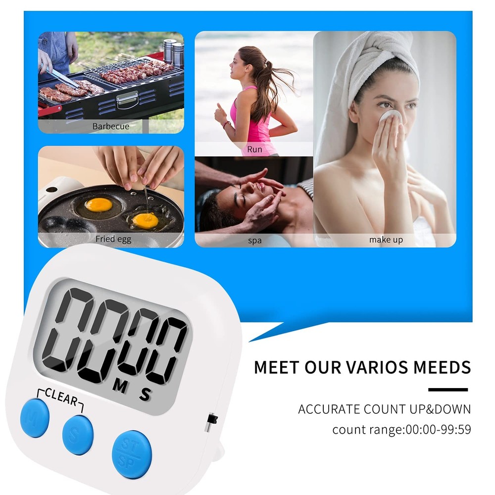 6 Pack Small Digital Kitchen Timer Magnetic Back and ON/Off Switch,Minute Sec...