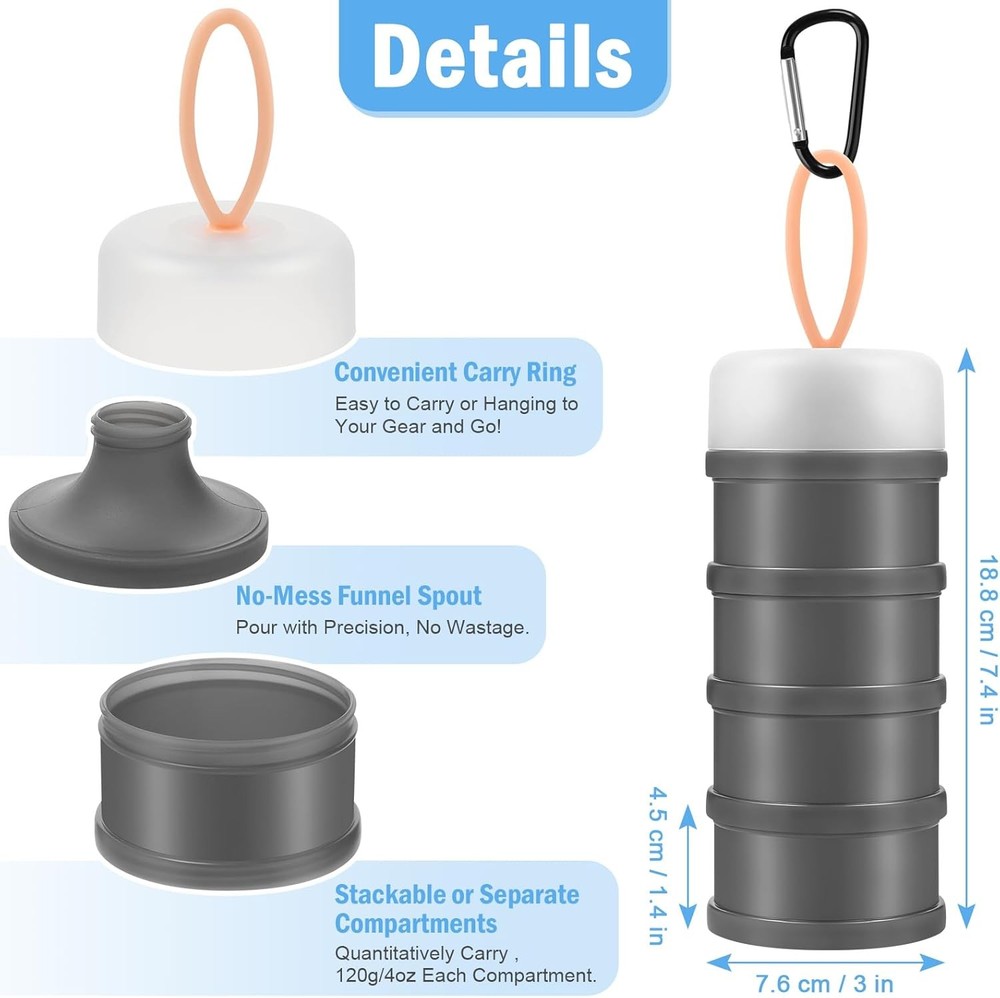 2 Pcs Protein Powder Container to Go with Funnels Stand, 4 Compartments Stackabl