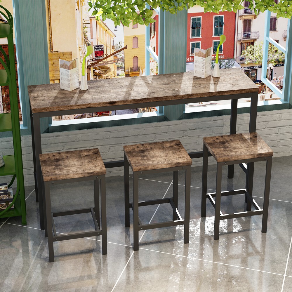 4 Piece Bar Table Set Counter Height Kitchen Pub Table with 3 Bar Stool