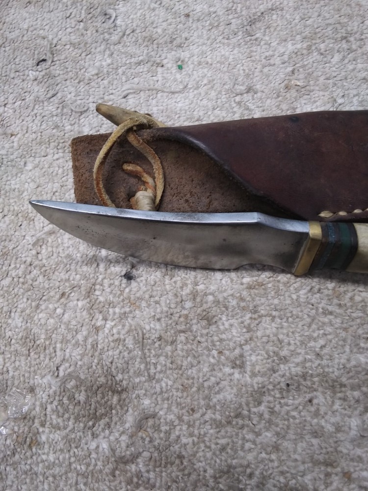 Vintage Custom Fixed Blade Hunting Knife Stag Handle Unknown Maker W/Sheath