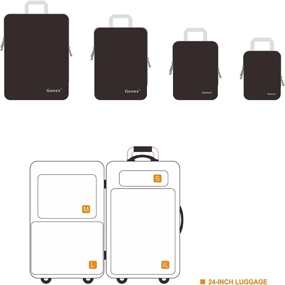 Gonex Compression Packing Cubes, 3pcs/4pcs XL+L+M+S, 4 PCS Deep Gray
