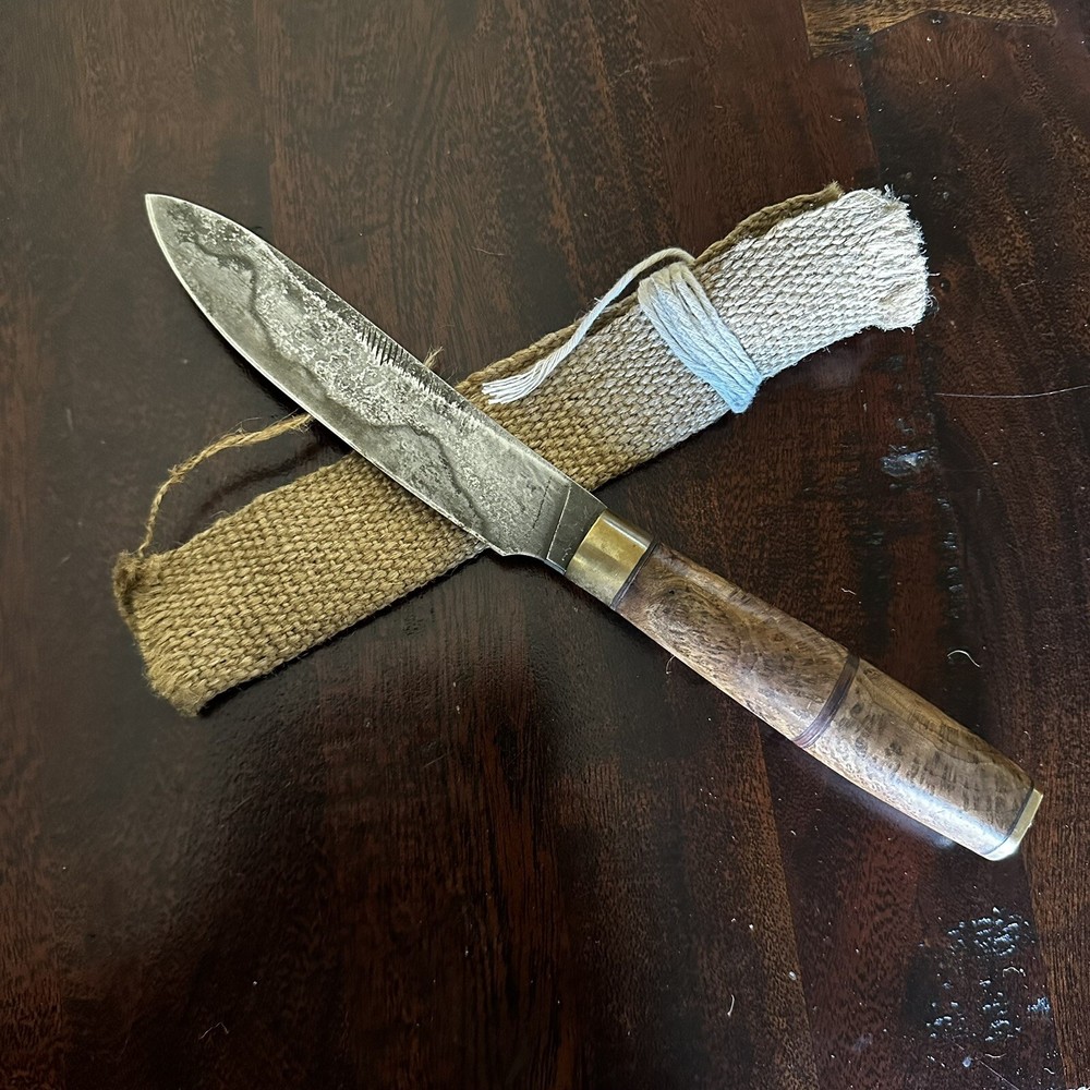 Mallaban Custom Bastard File Hamon Fixed Blade Birch Wood