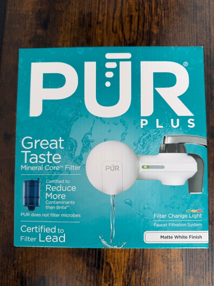 PUR Plus Faucet Mount Water Filter System Mineral Core Lead Reduction White NEW
