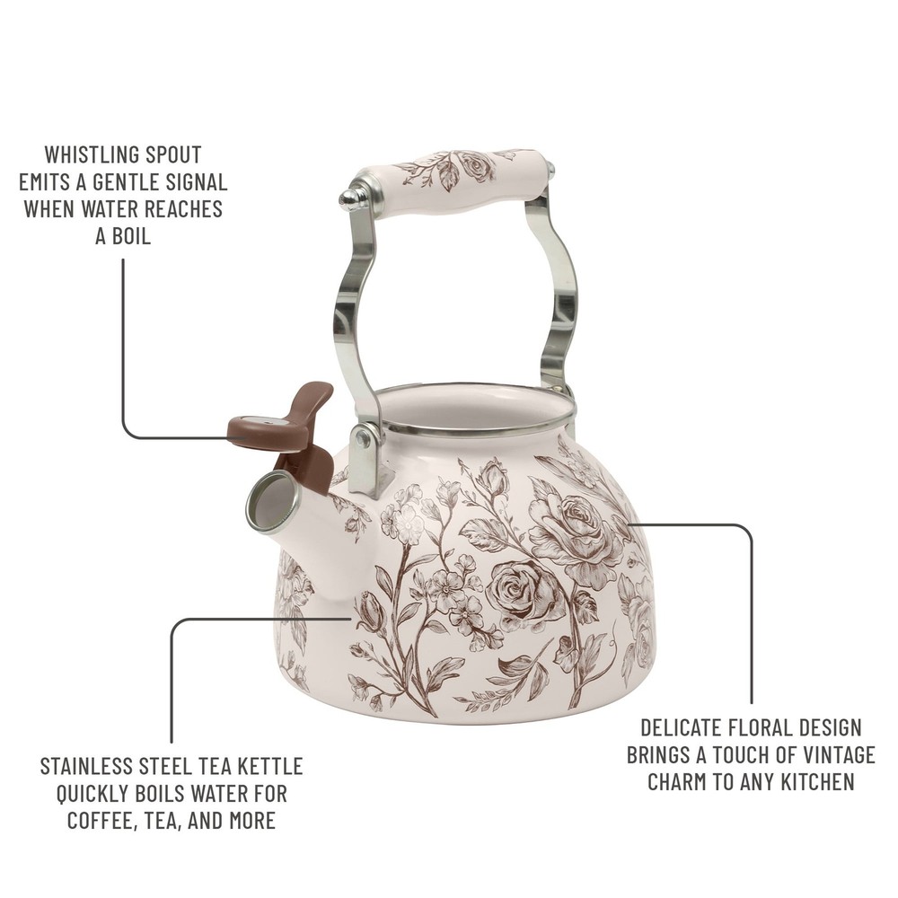 2.0-Quart Enamel on Steel Agatha Tea Kettle Brown