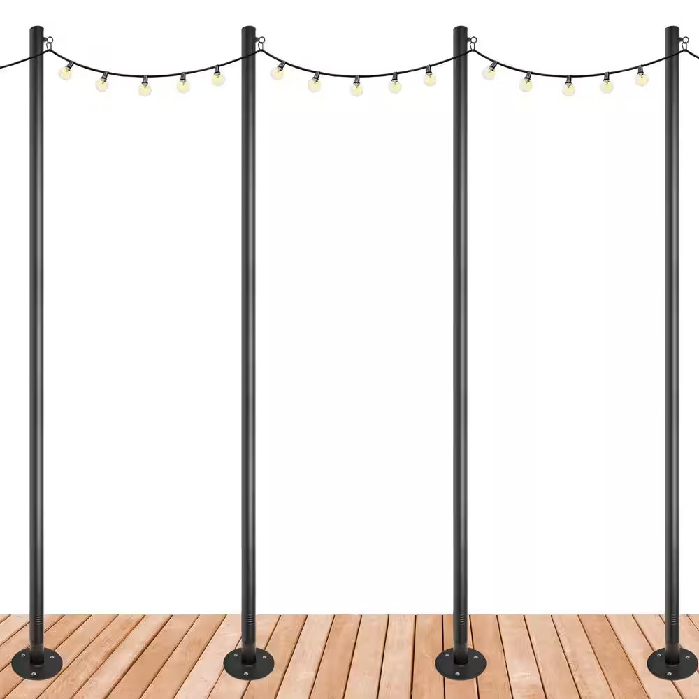 Four 10 Ft. Premium String Light Poles for Deck/Concrete, Black