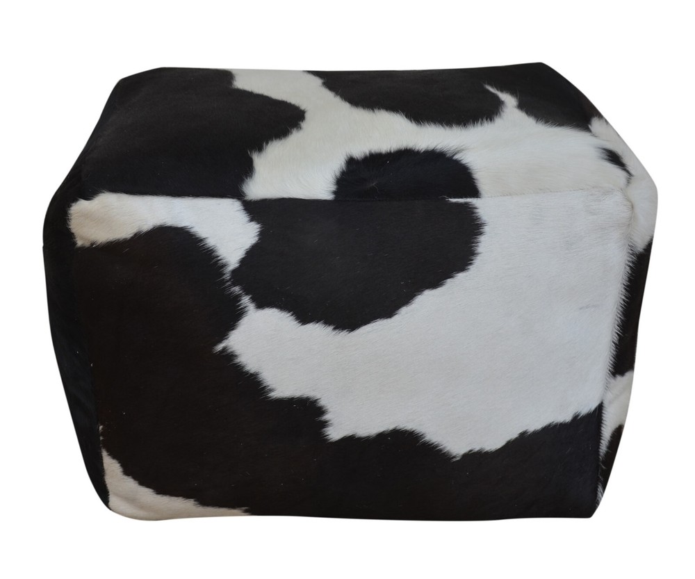 Rectangular Cowhide Pouf YVES in Black & White