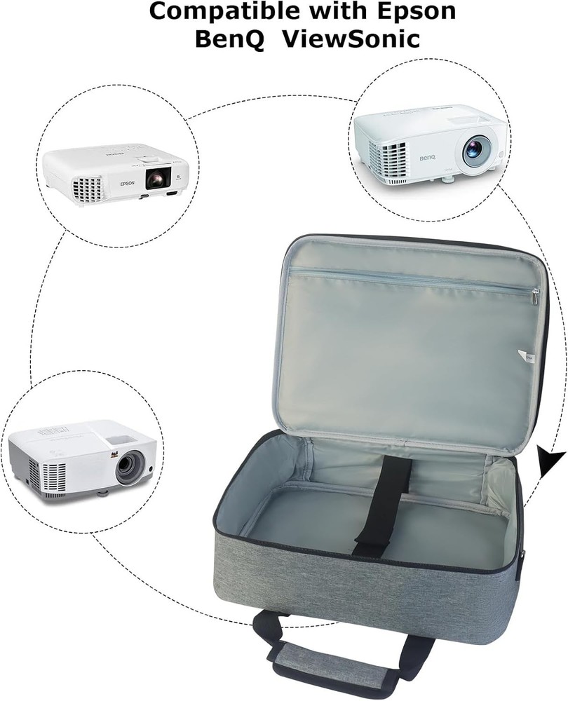 Projector Carrying Case with Accessories Storage Pockets and Adjustable Shoulder