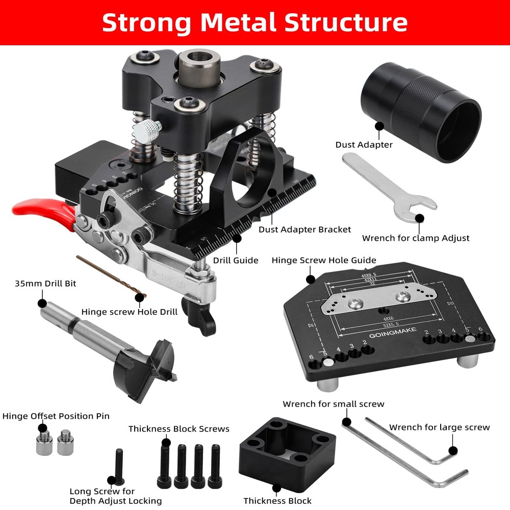 GOINGMAKE 3-Axis Concealed Hinge Jig Ultra with Extra Hinge Screw Hole Guide ...