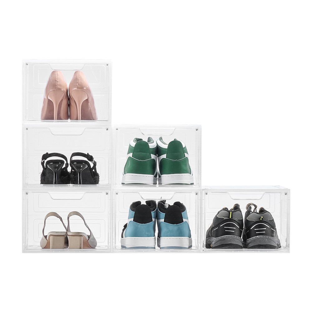 Shoe Storage Boxes 6 Pack Stackable Shoe Boxes US Size 13 Transparent White