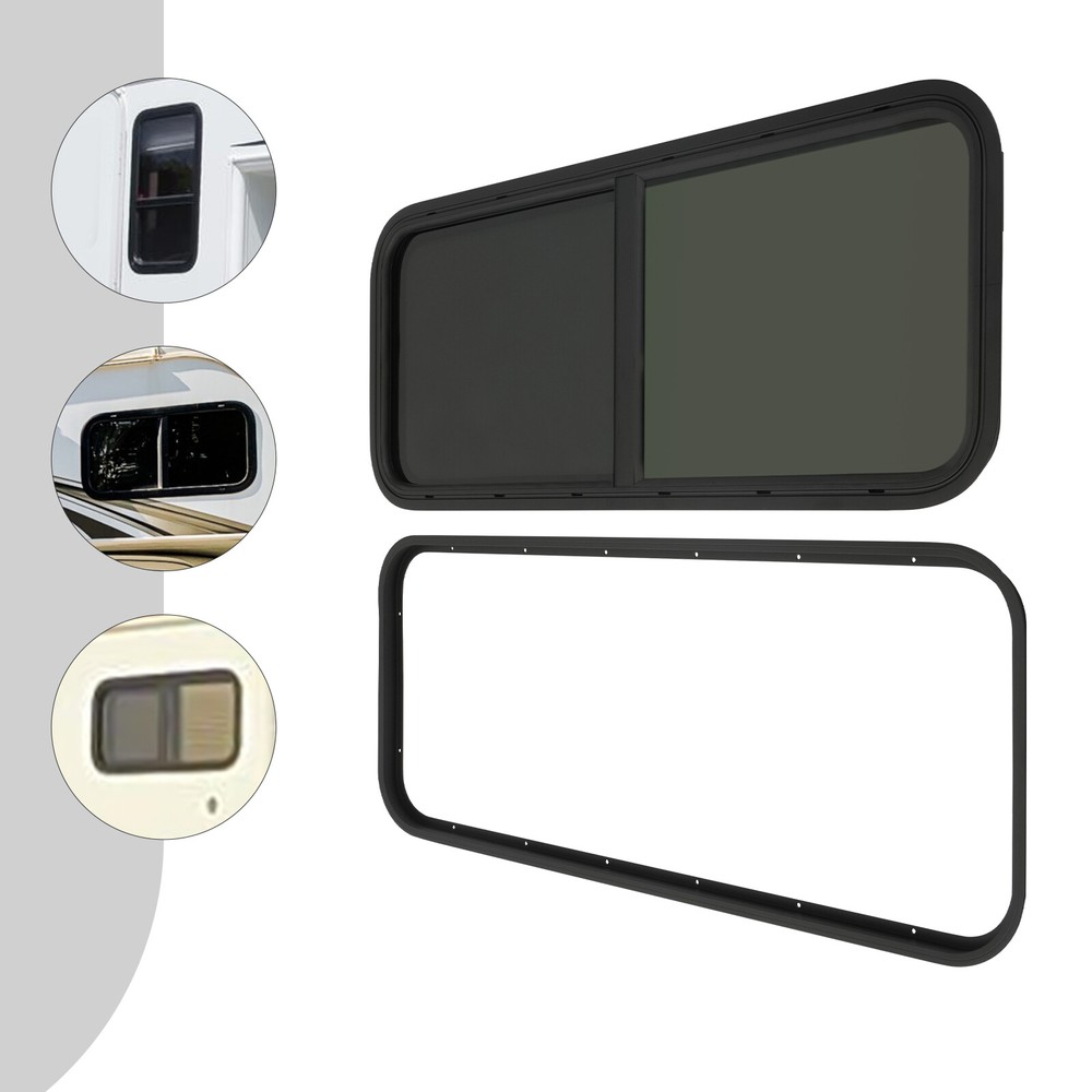 Horizontal Slide Black RV Window Replacement Includes Mounting Ring and Screen