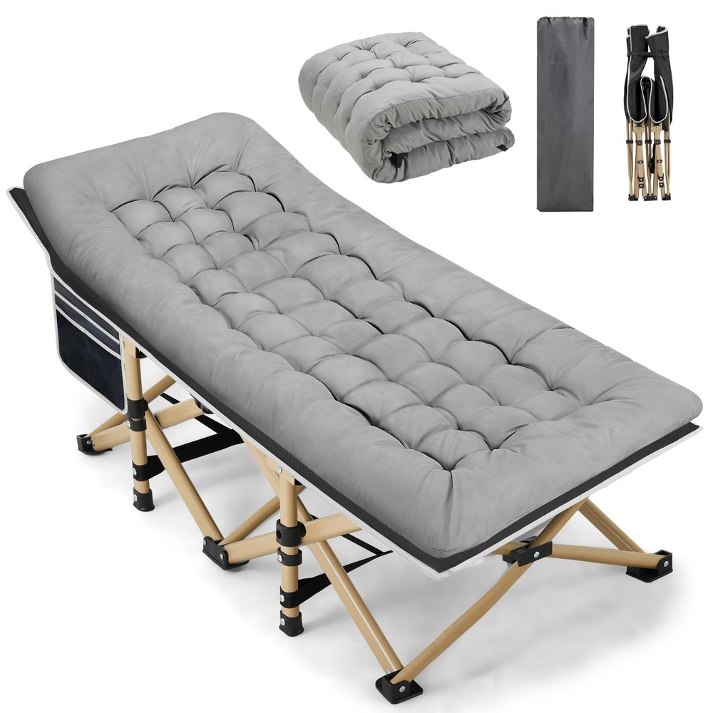 Portable Camping Cot, 600LBS Max Load, Extra Wide with Thick Mattress, Foldin...