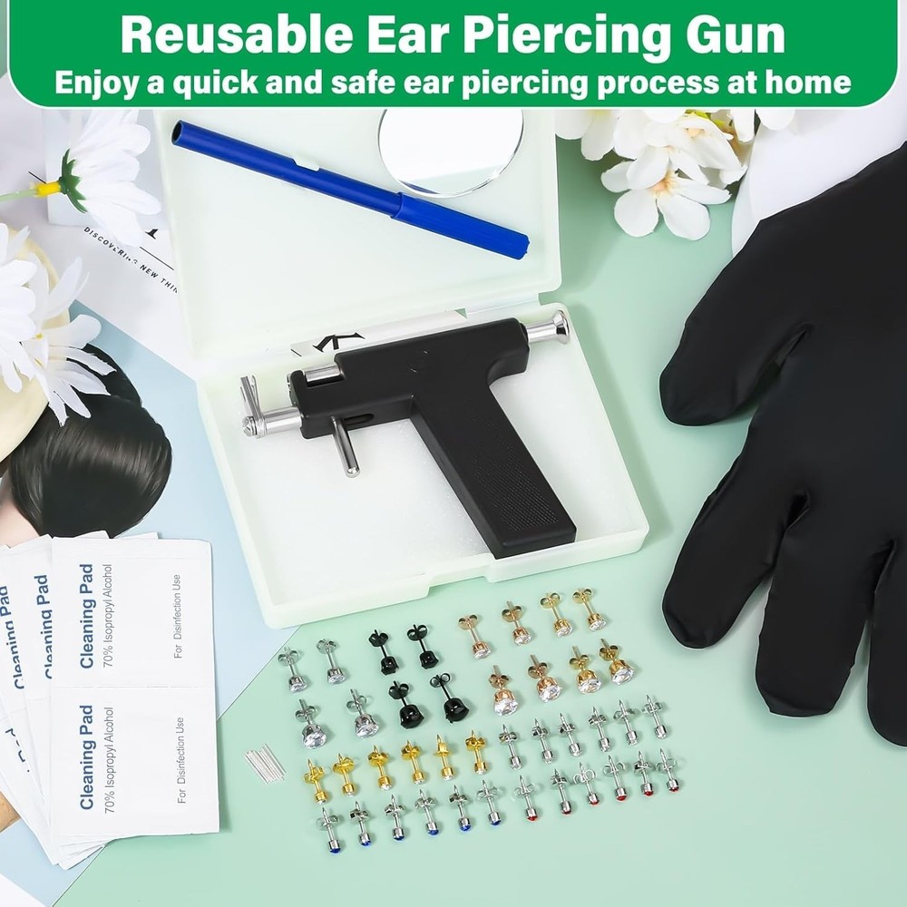 Professional Ear Piercing Gun, Reusable Machine with Dark Black