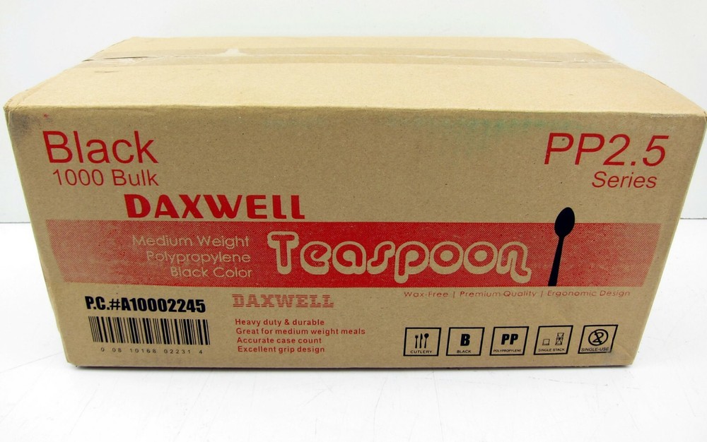 Case 1000 Daxwell A10002245 Medium Weight Polypropylene Teaspoons Black Durable
