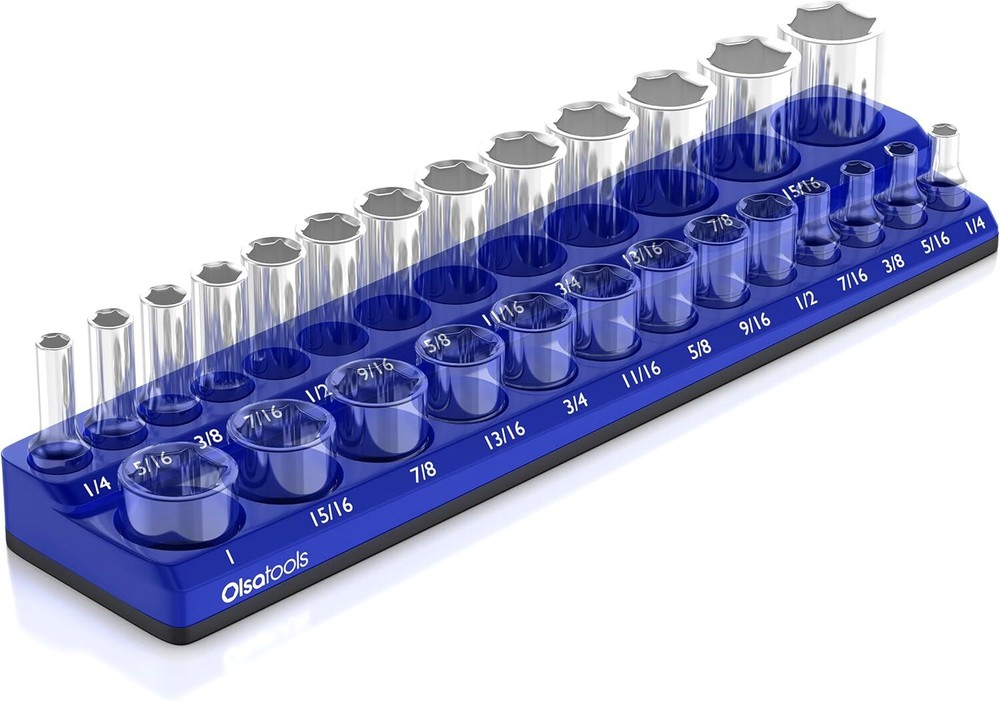 Olsa Tools Magnetic Socket Organizer | 3/8-inch Drive | SAE Blue |