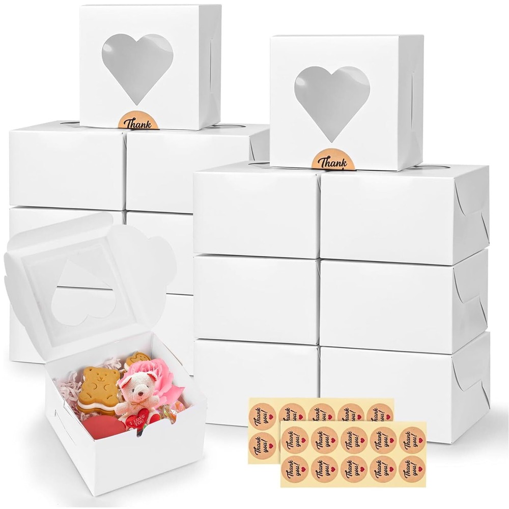 20PCS Small Cookie Boxes 4x4x2.5 Mini Bakery Boxes with Window for Desserts