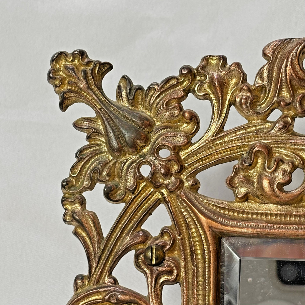 Antique Brass Frame Rococo Style Mirror Table Top Bevel Edge Easel Back