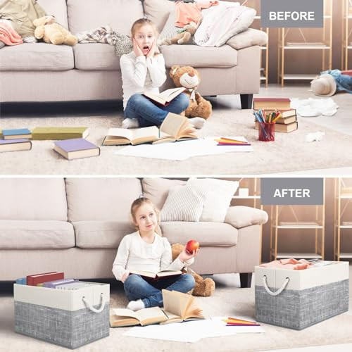 Storage Bins [3-Pack], Foldable Storage Baskets for 3Pack White & Grey