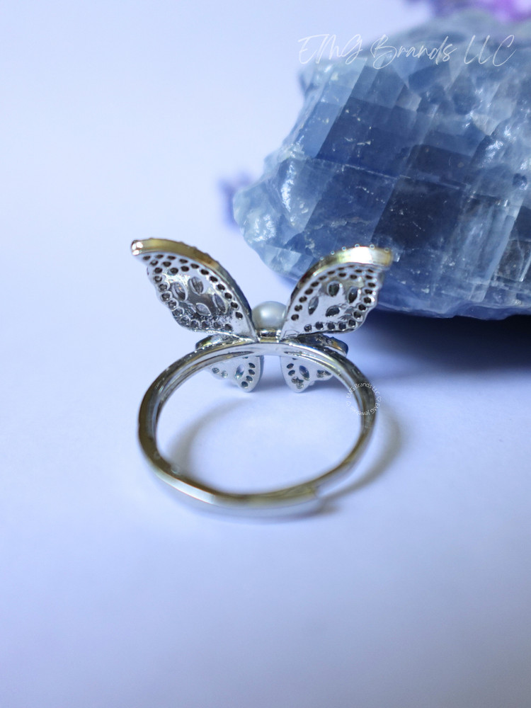 Butterfly Pearl CZ Ring