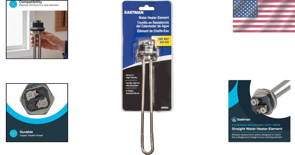 Replacement Water Heater Element, Copper 240V x 1500W - Easy Install Design