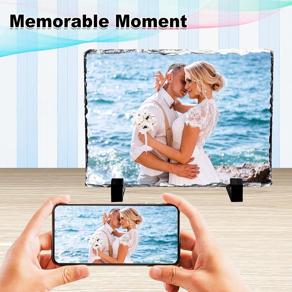 6 Pack Sublimation Stone Photo Frames with Display Holder - DIY Rectangle Décor