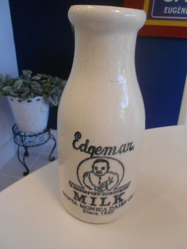 EDGEMAR VINTAGE MILK BOTTLE 9" TALL