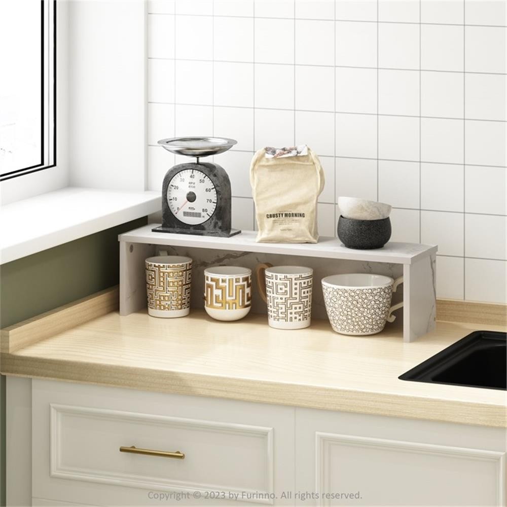 Pemberly Row 23-Inch Kitchen Counter Stackable Organizer Shelf in Marble White