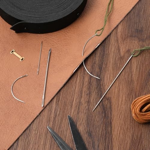32PCS Leather Sewing Needles for Hand Stitching 20 Leathers Silver + Red