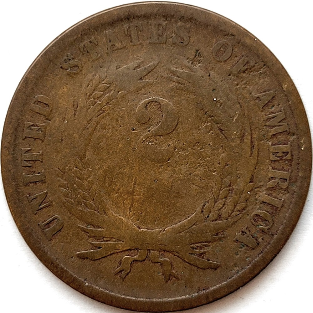 1866 Copper Two 2 Cent Cent Piece Good AG * Original Surfaces