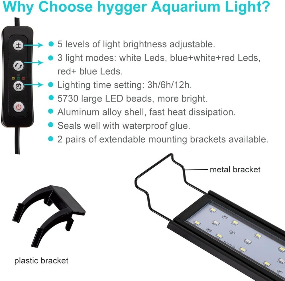 Customizable 9W LED Aquarium Light with Adjustable Brackets for Optimal Lighting