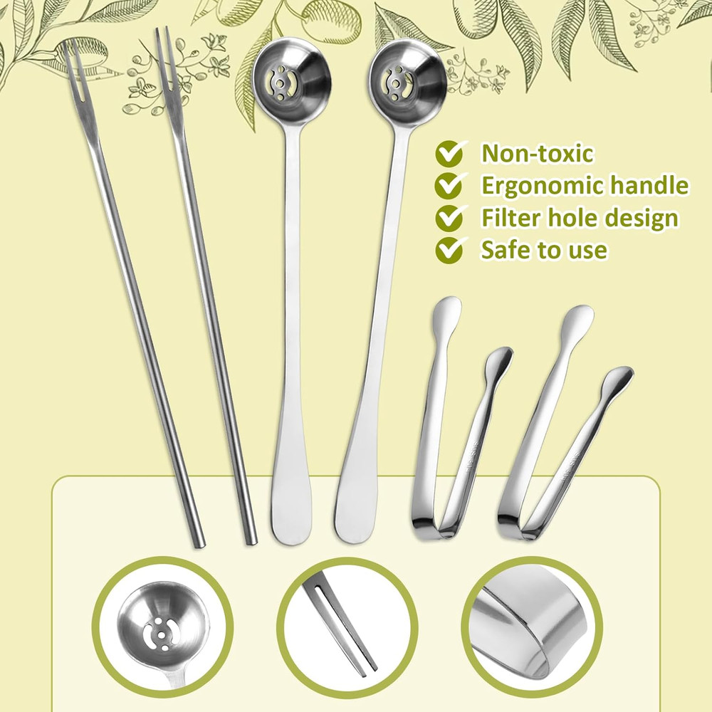 6 Pieces Long Handle Pickle Fork Olive Spoon with Drain Hole Strainer Kitchen Se