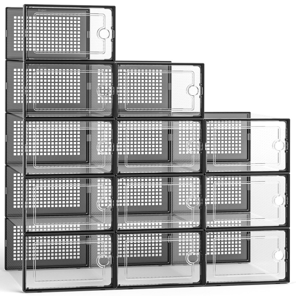 Large Shoe Organizers Storage Boxes for Closet, 12 Pack Clear Plastic Stackab...