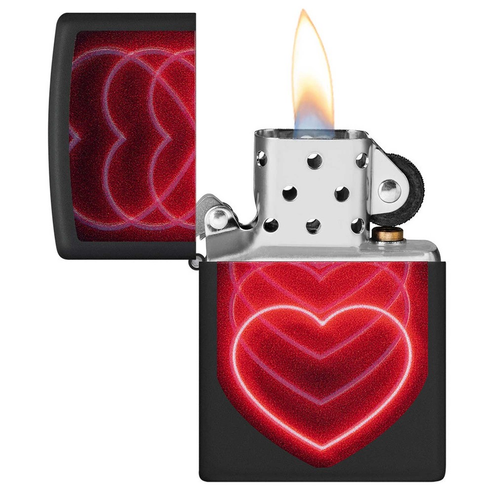 Zippo Windproof Lighter Glowing Hearts Design with Black Light Process 48593