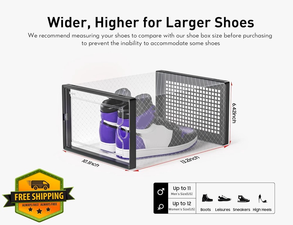 Kuject X-Large Shoe Storage Boxes Clear Plastic Stackable 12 Pack