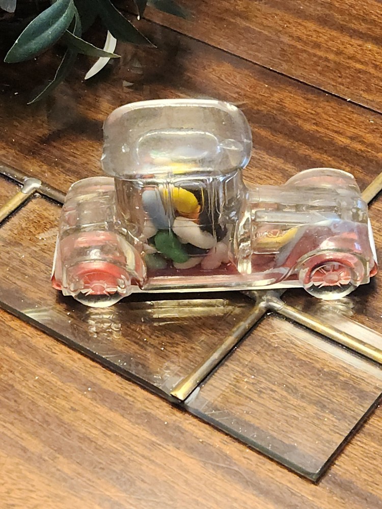 Vintage Glass Car Candy Container Metal Bottom