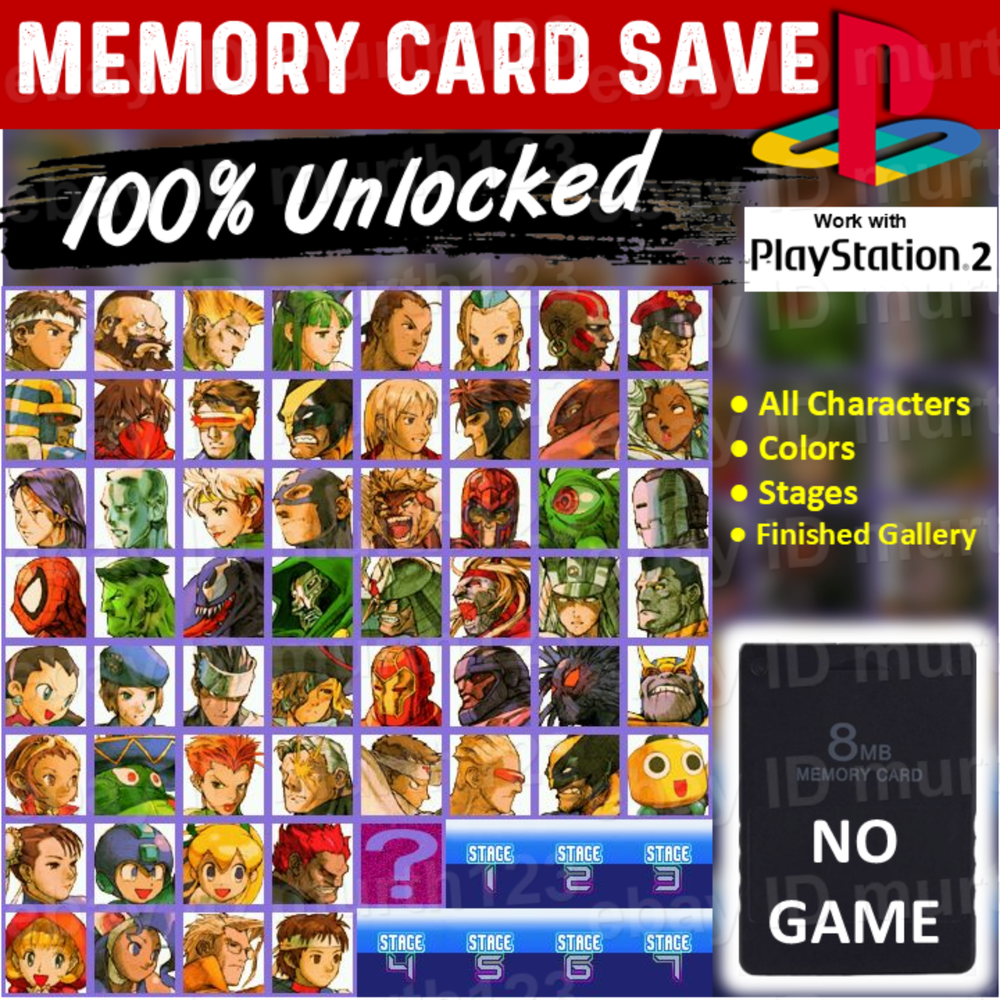 Marvel Vs Capcom 2 MVC2 Ps2 100% Unlocked Memory Card All Items