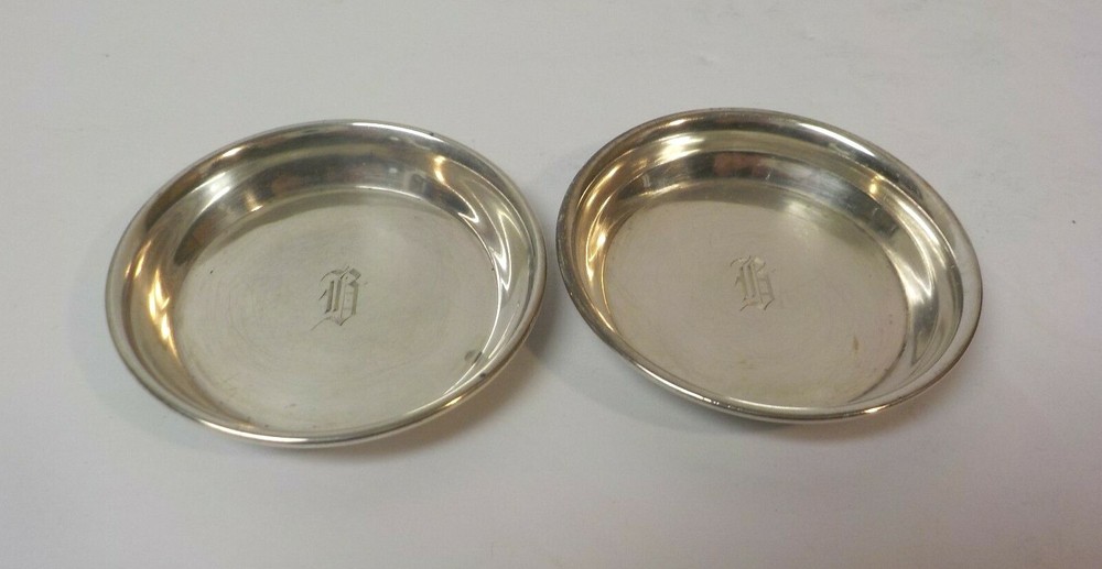 Pair Sterling Silver Butter Pats, Monogram "R"