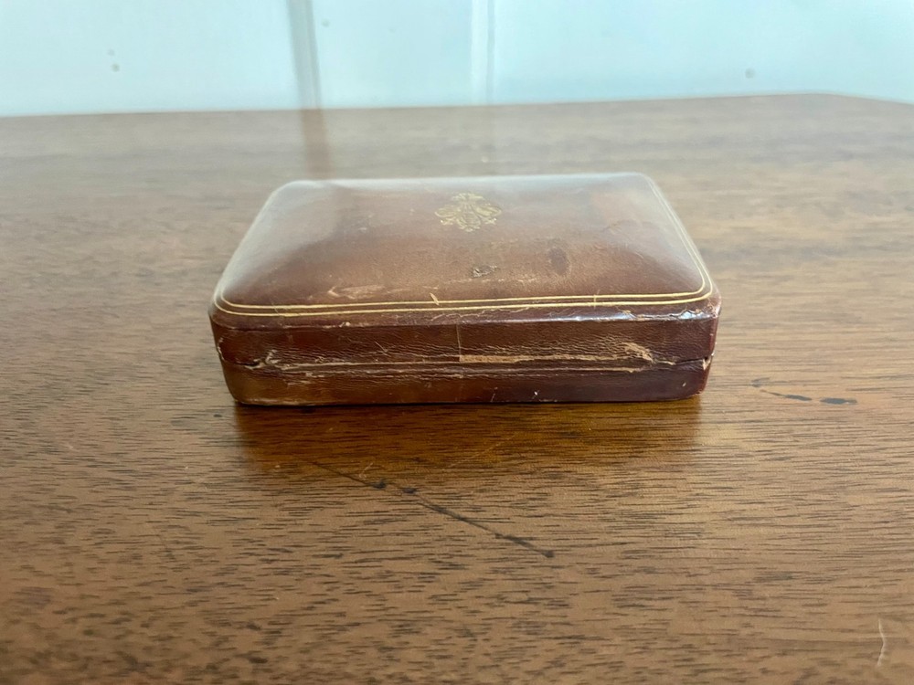 Leather Wrapped Box Early 20th C. w/ Gilded Fleur-de-lis
