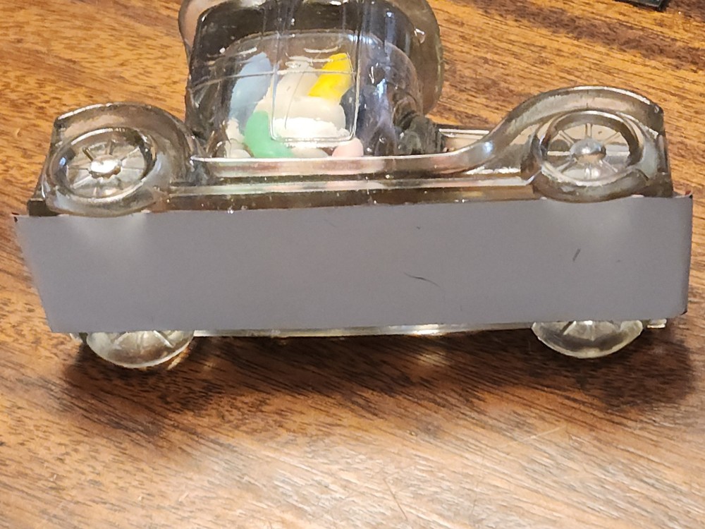 Vintage Glass Car Candy Container Metal Bottom