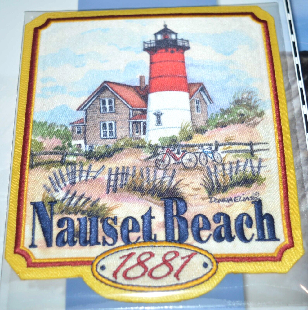 NAUSET LIGHTHOUSE EASTHAM MASSACHUSETTS WILLIBEE WARD INFO CARD & PATCH
