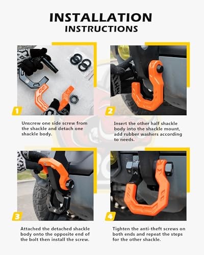 Separate D-Ring Shackles, 2Pack 3/4" Separate D-Ring Shackles Black & Orange