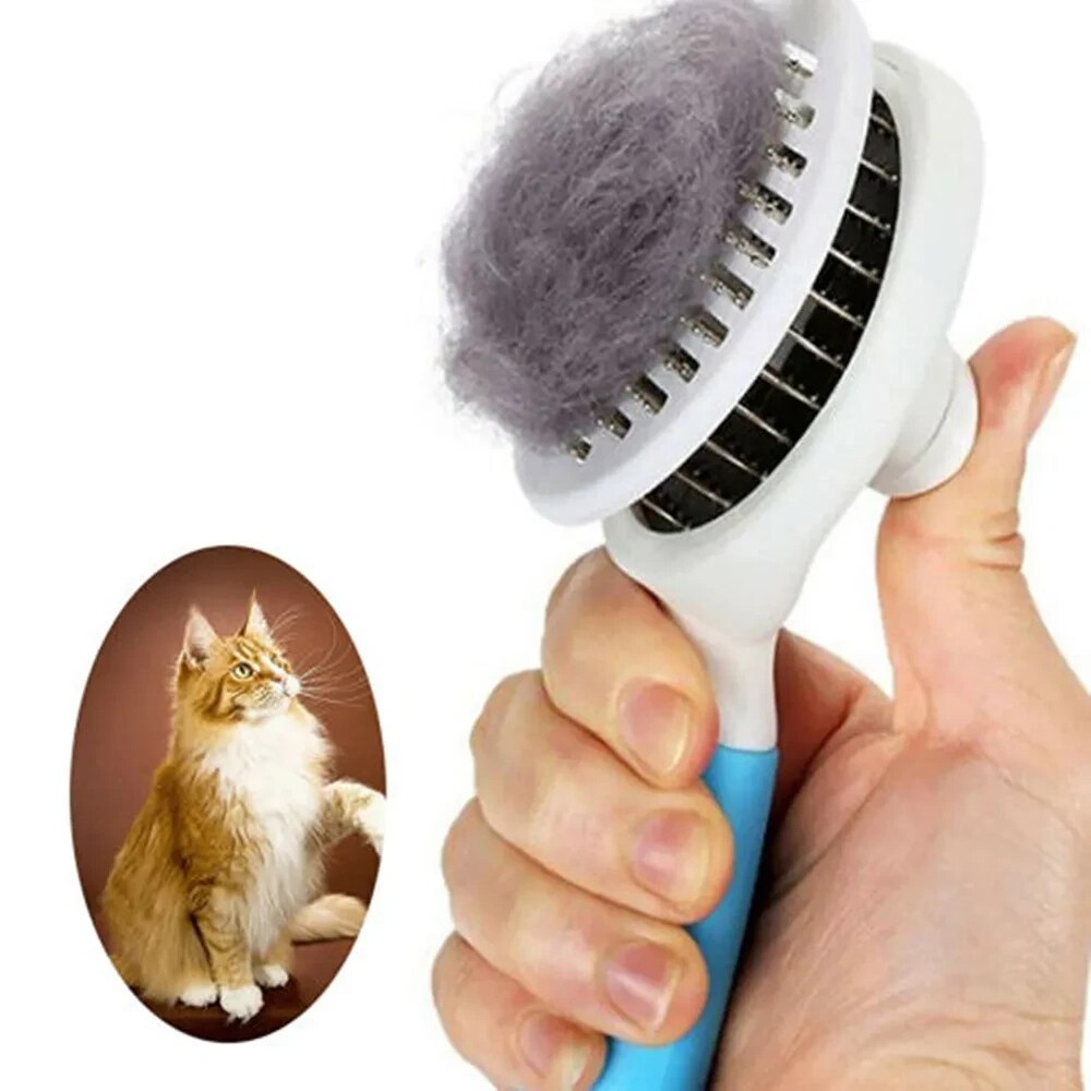Pet Grooming Brush: Self-Cleaning Slicker Comb with Massage Function