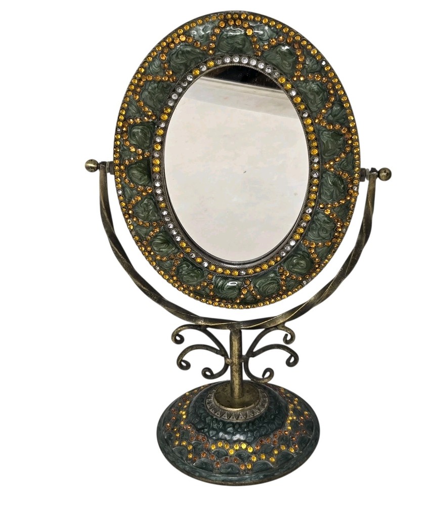VTG Brass Tilting Vanity Mirror Table Mirror Standing Mirror Frame Rhinestones
