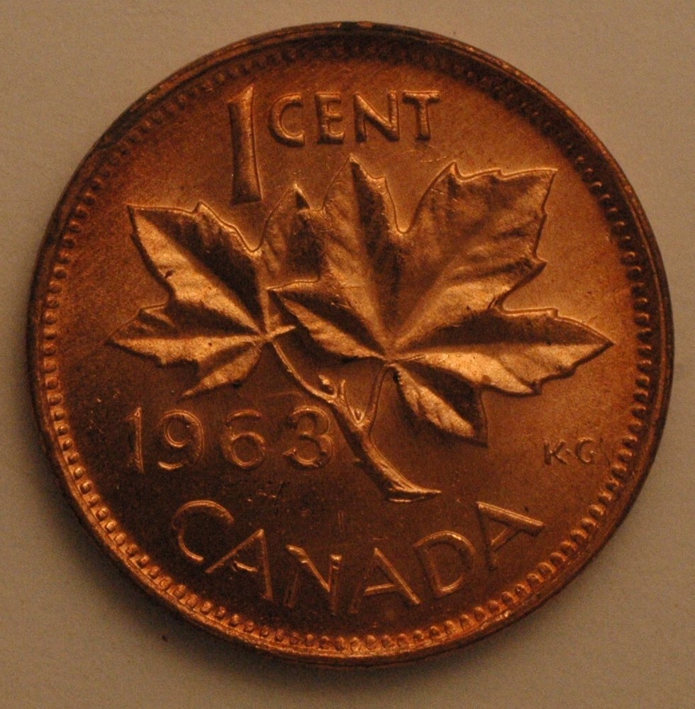 1963 Canada hanging 3 cent uncirculated penny