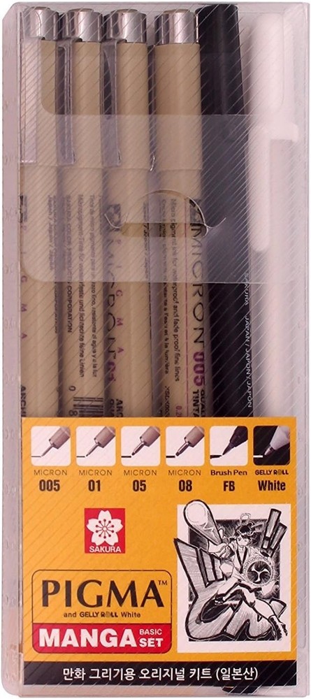 Sakura Pigma Manga Basic Set (005, 01, 05, 08, FB, White)