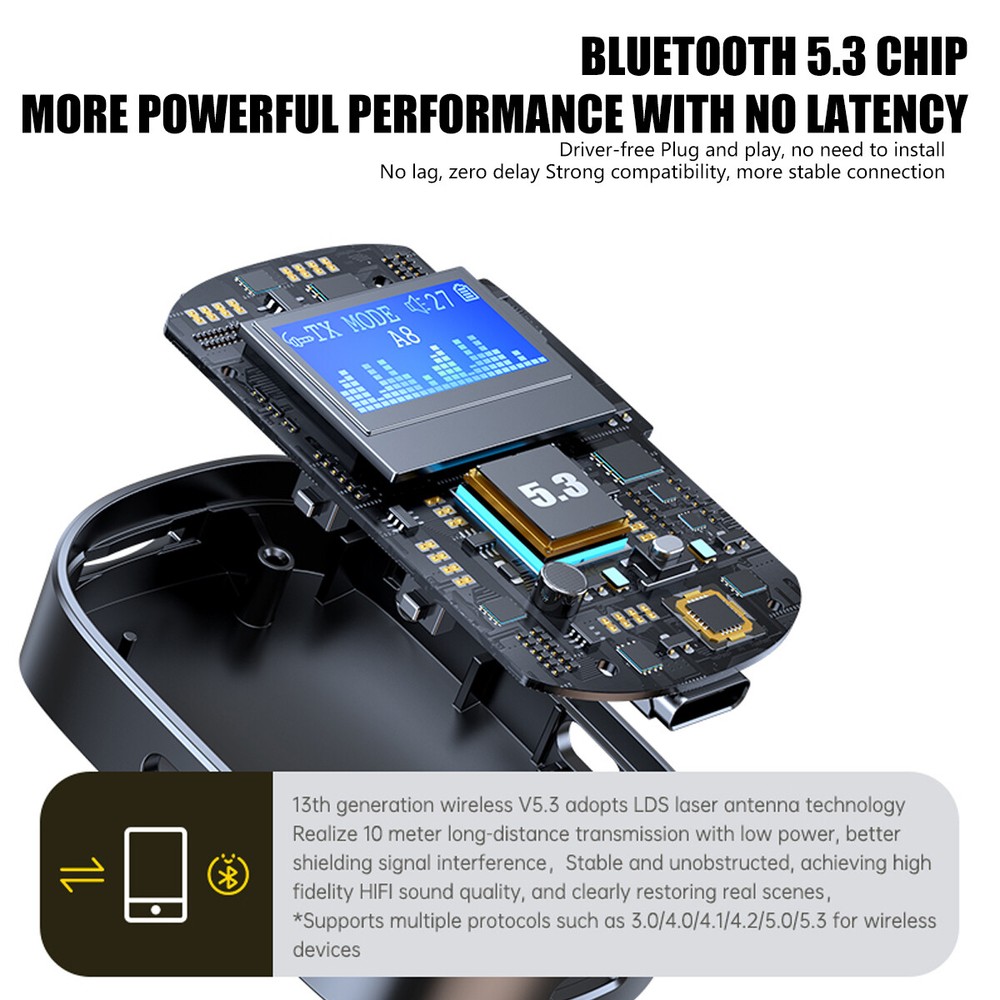 Portable Bluetooth 5.3 USB Wireless Transmitter Receiver Audio Adapter 3.5mm Aux